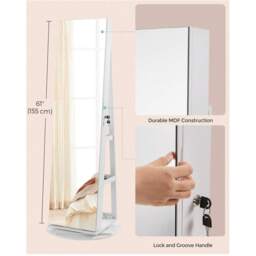 SONGMICS LED 360 Swivel Mirror Jewellery Cabinet - White / 55x55x162cm - thumbnail 5