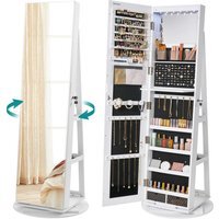 SONGMICS Swivel Mirror Jewellery Cabinet, 6 LEDs, Lockable - White+Black