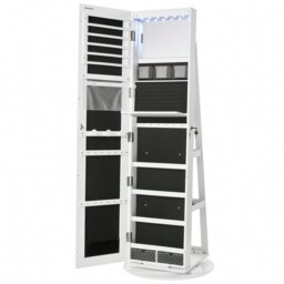 SONGMICS LED 360 Swivel Mirror Jewellery Cabinet - White / 55x55x162cm - thumbnail 2
