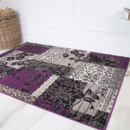 Purple Black Grey Floral Patchwork Living Room Rug - Purple / 330 x 240cm - thumbnail 3