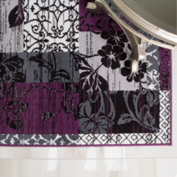 Purple Black Grey Floral Patchwork Living Room Rug - Purple / 330 x 240cm - thumbnail 4