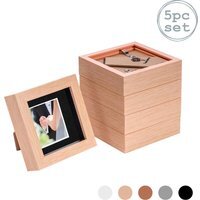"3D Box Photo Frame - 4 x 4"" with 2 x 2"" Mount - Pack of 5 - Light Wood/Black / 25cm" - thumbnail 1
