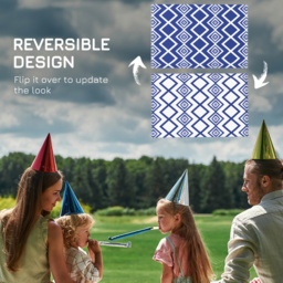 Outsunny Reversible Outdoor RV Rug Geometric - Blue - thumbnail 3