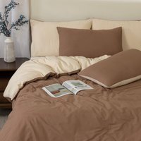 Reversible Brown Super king Duvet Cover Set - Premium 100% Cotton Percale, Button Closure - Brown / Single