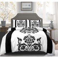 Darcy Black Damask Duvet Cover Set - Black / Double