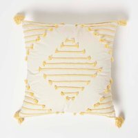 Homescapes Geometric Tassel Cotton Cushion - White