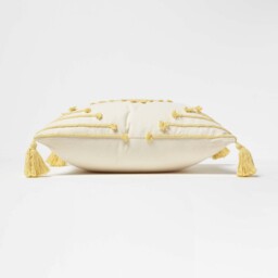 Homescapes Geometric Tassel Cotton Cushion - White - thumbnail 3
