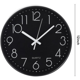 12-Inch Modern Wall Clock with Arabic Numerals - Black - thumbnail 2