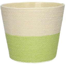 Two Tone Handmade Rope Basket Planter - H16cm - Green/Cream - thumbnail 2