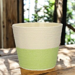 Two Tone Handmade Rope Basket Planter - H16cm - Green/Cream - thumbnail 3
