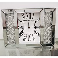 Wall Clock Roman Numbers Diamante Mirror - Silver - thumbnail 1