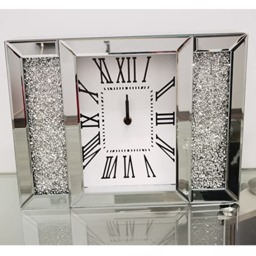 Wall Clock Roman Numbers Diamante Mirror - Silver - thumbnail 2