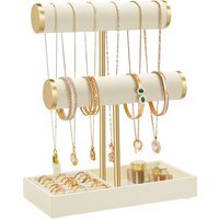 SONGMICS 3 Tiers Jewellery Stand with Tray - Cream white
