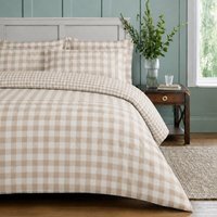 Reversible Gingham Check Duvet Cover Set  Easy Care Country Style Bedding - Natural  / Single