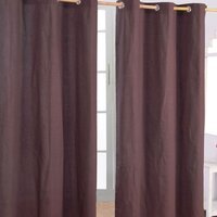 Homescapes Cotton Plain Ready Made Eyelet Curtain Pair - Chocolate / 137cm / 228cm - image 1