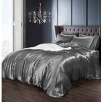 Intimates Satin Silky Bedding Sets with Duvet Cover, Fitted Sheet, Pillowcases - Silver / Superking - image 1