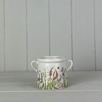 Rustic Charming White Meadow Design Pot - White