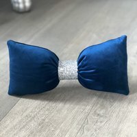 Royal Blue Plush Velvet Bow Cushion - Royal Blue