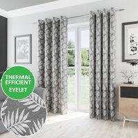 Oakland Thermal Eyelet Curtains with Floral Pattern - Grey / 117cm / 137cm - image 1