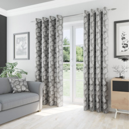 Oakland Thermal Eyelet Curtains with Floral Pattern - Grey / 117cm / 137cm - thumbnail 2