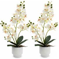 2 Pack White Orchid Artificial Flower in Pot - White