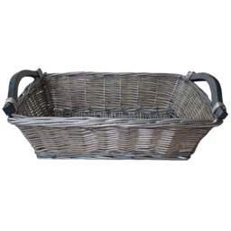Antique Wash Wicker Tray with Wooden Handle - Grey / 12cm - thumbnail 3