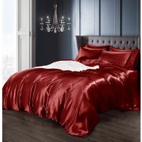Intimates Satin Silky Bedding Sets with Duvet Cover, Fitted Sheet, Pillowcases - Red / Single - image 1