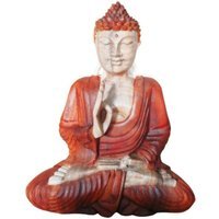 Hand Carved Suar Wood Buddha, Natural Unique Art Statue - Brown