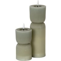 Luxe Collection Grey Carved LED Candle Realistic Flicker, Safe Decor - Grey