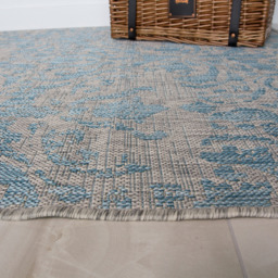 Vintage Floral Flatweave Indoor Outdoor Rug - Aqua Blue / 170 x 120cm - thumbnail 4