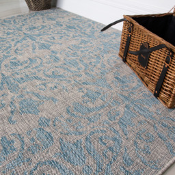 Vintage Floral Flatweave Indoor Outdoor Rug - Aqua Blue / 170 x 120cm - thumbnail 3