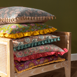 Haven Floral Cotton Velvet Cushion - Blushing Rose / Feather - thumbnail 4