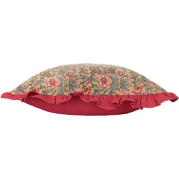Haven Floral Cotton Velvet Cushion - Blushing Rose / Feather - thumbnail 2