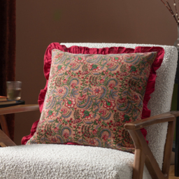 Haven Floral Cotton Velvet Cushion - Blushing Rose / Feather - thumbnail 5