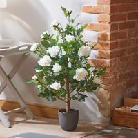 Large Artificial White Rose Plant  - Green,White