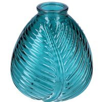 Glass Flora Leaf Finish Vase - Petrol