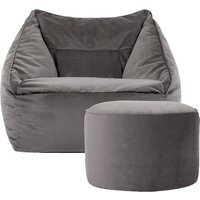 icon Natalia Velvet Armchair Bean Bag with Pouffe - Charcoal Grey - thumbnail 1