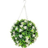 Best Artificial 28cm White Lily Hanging Basket Flower Topiary Ball - White