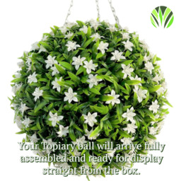 Best Artificial 28cm White Lily Hanging Basket Flower Topiary Ball - White - thumbnail 5