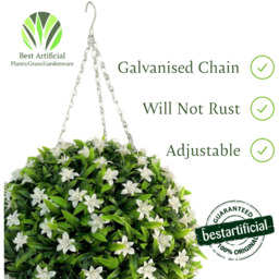 Best Artificial 28cm White Lily Hanging Basket Flower Topiary Ball - White - thumbnail 4
