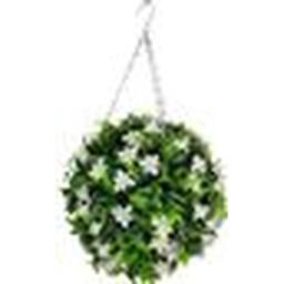 Best Artificial 28cm White Lily Hanging Basket Flower Topiary Ball - White - thumbnail 2