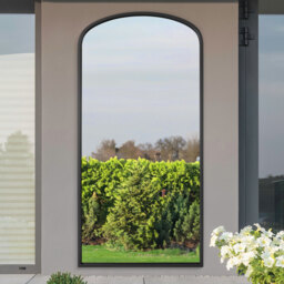 Angustus Outdoor Metal Arched Garden Wall Mirror - Black / 85cm - thumbnail 2