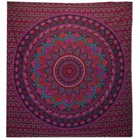 Double Cotton Bedspread  Wall Hanging - Classic Mandala in Purple - Purple