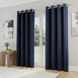 Pair of Supersoft Navy Plain Thermal Eyelet Curtains - Navy / 168cm / 137cm - thumbnail 4