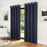 Pair of Supersoft Navy Plain Thermal Eyelet Curtains - Navy / 168cm / 137cm