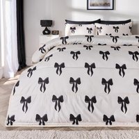 OHS Bow Print Coverless 10.5 Tog Duvet Set - Monochrome / king / 2.88kg