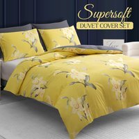 Pamposh Premium Microfiber Reversible Luxurious Duvet Cover Set - Yellow & Grey / Double / Duvet Cover Set (1 x Duvet Cover + 2 x Pillowcase)