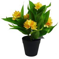 Artificial Flowering Floral Freesia House Pot Plants Ready to Display - 18cm Freesia Yellow