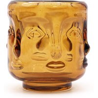 Serene Buddha Faces Candle Jar Antique Amber Decor Ambiance - Brown