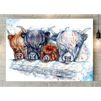 Herd of Hairy Cows! Canvas - Brown / 8 x 12 in